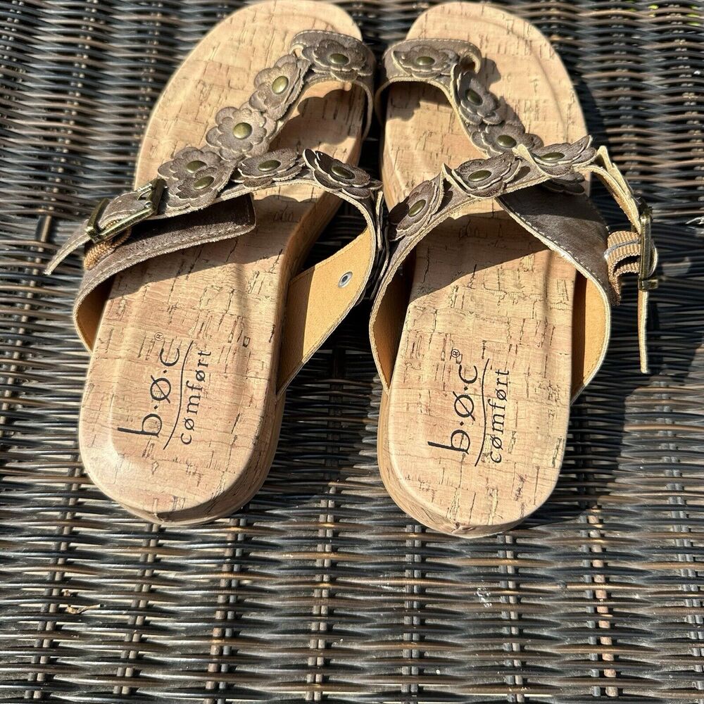 B.O.C Born Sandals Womens 7M Slides Toe Loop Wedge Platform Floral Cork‎ Slip On - Picture 4 of 7